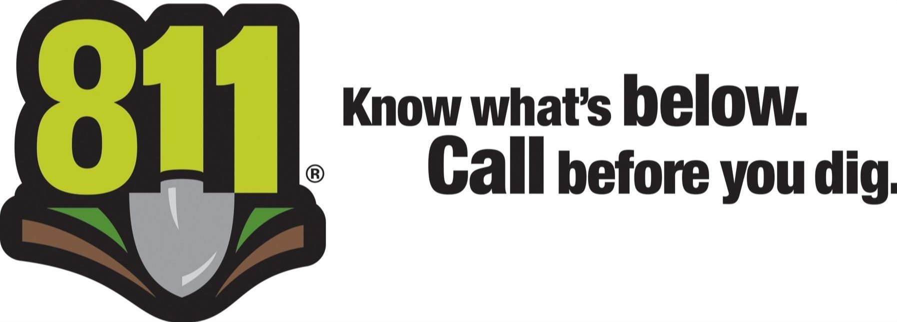 811 Logo Shovel with Know what’s below. Call before you Dig.