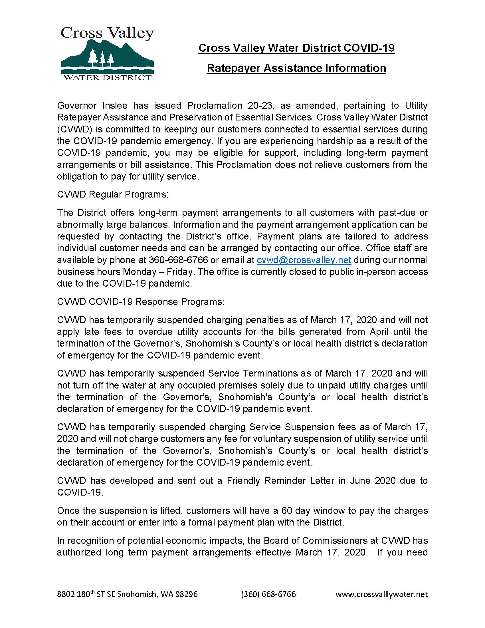 Customer Support Program - Rate Payer Assistance Information